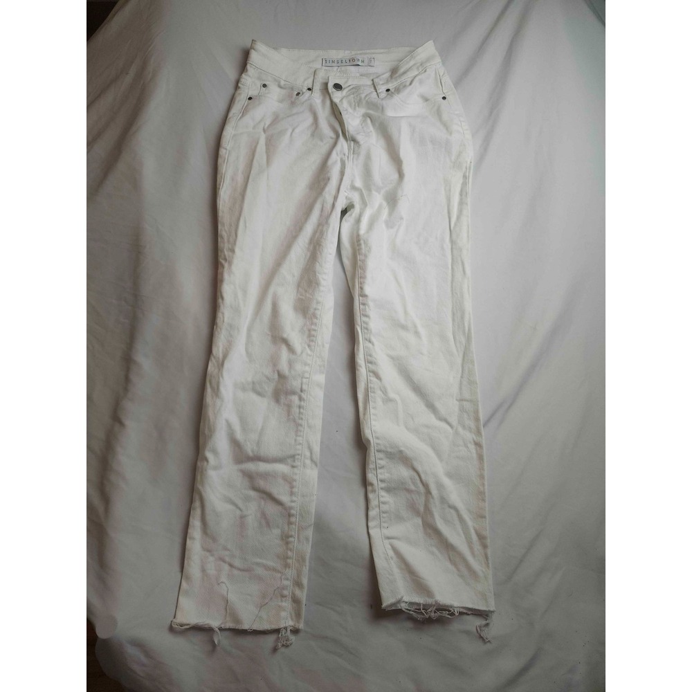 Tinseltown Straight Leg Jeans Womens Size 7 White Denim Distressed Frayed Cutoff